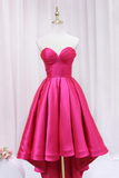 Hot Pink Satin High Low Prom Dress, Cute Sweetheart Neck Evening Party Dress PFH0488