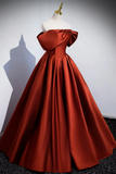 Caramel Floor Length Satin Formal Dress, Cute Off Shoulder A Line Evening Dress PFP2348