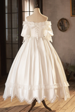 White Satin Lace Prom Dress, White Evening Dress, Wedding Dress PFH0493