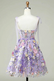 Lavender 3D Floral Embroidered Party Dress, Cute A Line Homecoming Dress PFH0494