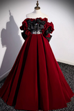 Burgundy Velvet Off the Shoulder Floor Length Prom Dress PFP2438