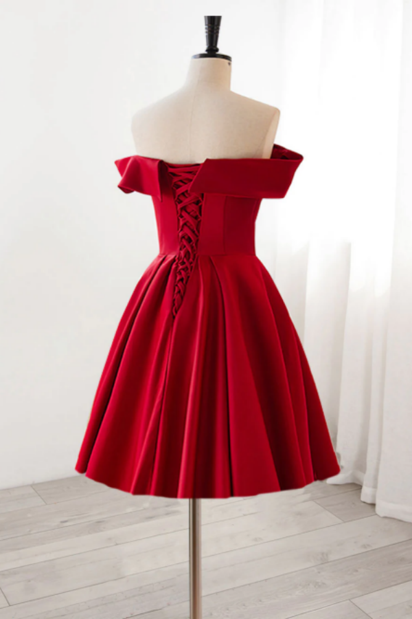 burgundy short prom dresses A Line Satin Burgundy Short Prom Dress, Burgundy Homecoming Dress with –  Promfast
