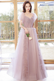A Line Tulle Long Prom Dress with Beaded, Beautiful Off the Shoulder Evening Graduation Dress PFP2445