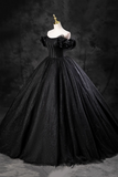 Black Tulle Floor Length A Line Prom Dress, Off the Shoulder Evening Party Dress PFP2453