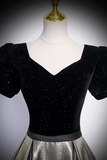 Black Velvet and Shiny Satin Long Prom Dress, Beautiful A Line Evening Party Dress PFP2463