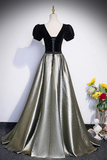 Black Velvet and Shiny Satin Long Prom Dress, Beautiful A Line Evening Party Dress PFP2463