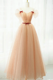 A Line Champagne Tulle Long Prom Dress, Champagne Long Formal Dress PFP2467