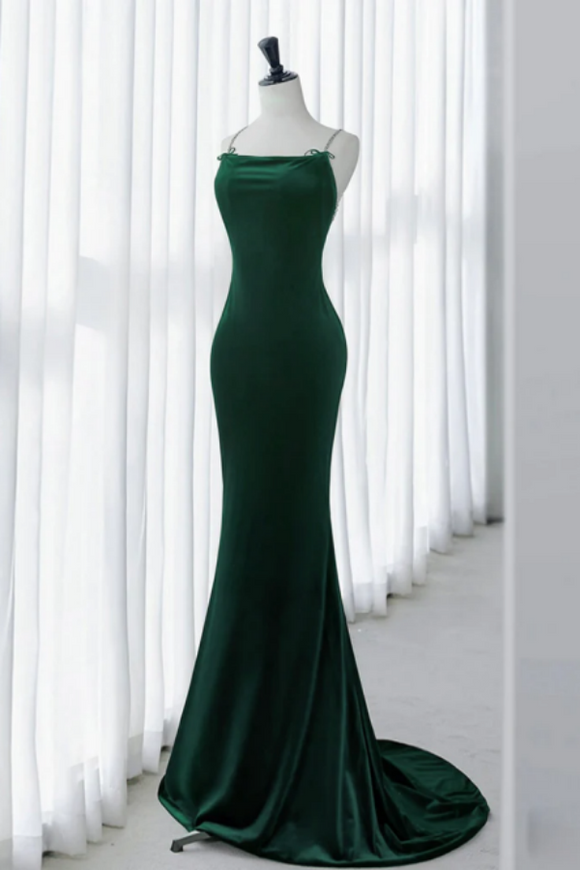 Green Mermaid Velvet Long Prom Dress, Green Long Evening Dress PFP2468