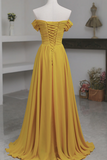 Off the Shoulder Yellow Chiffon Long Prom Dresses, Off Shoulder Yellow Long Formal Evening Dresses PFP2473