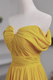 Off the Shoulder Yellow Chiffon Long Prom Dresses, Off Shoulder Yellow Long Formal Evening Dresses PFP2473