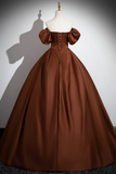 Brown A Line Satin Long Prom Dress, Brown Long Formal Dress PFP2479