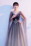 Tulle Gradient V Neckline Tulle Party Dress, A Line Gradient Evening Dress Party Dress PFP2483