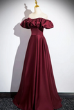 Burgundy Satin Floor Length Prom Dress, Simple A Line Evening Party Dress PFP2489