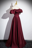 Burgundy Satin Floor Length Prom Dress, Simple A Line Evening Party Dress PFP2489