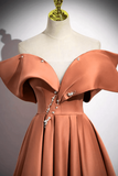 A Line Orange Satin Beaded Sweetheart Prom Dress, Orange Long Evening Dress PFP2494