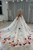 Glam Fairy Tulle Sweetheart 3D Floral Flowers Wedding Dress, Floral Formal Dress PFP2504