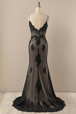 Black V neck Beaded Lace Evening dress, Lace Mermaid Prom Dress PFP2506