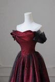 Black and Red Off Shoulder Satin Long Prom Dress, Off the Shoulder Party Dress PFP2507