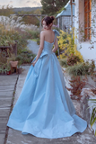Blue Satin One Shoulder Floor Length Prom Dress, Lovely A Line Evening Party Dress PFP2508