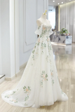 Beautiful Floral Lace Tulle Long Prom Dress, White Off the Shoulder Evening Party Dress PFP2512