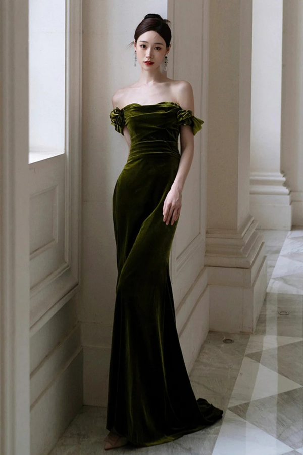 Green Mermaid Sweetheart Off Shoulder Formal Dress, Green Velvet Prom Promfast Green Mermaid Sweetheart Off Shoulder Formal Dress, Green Velvet Prom Promfast