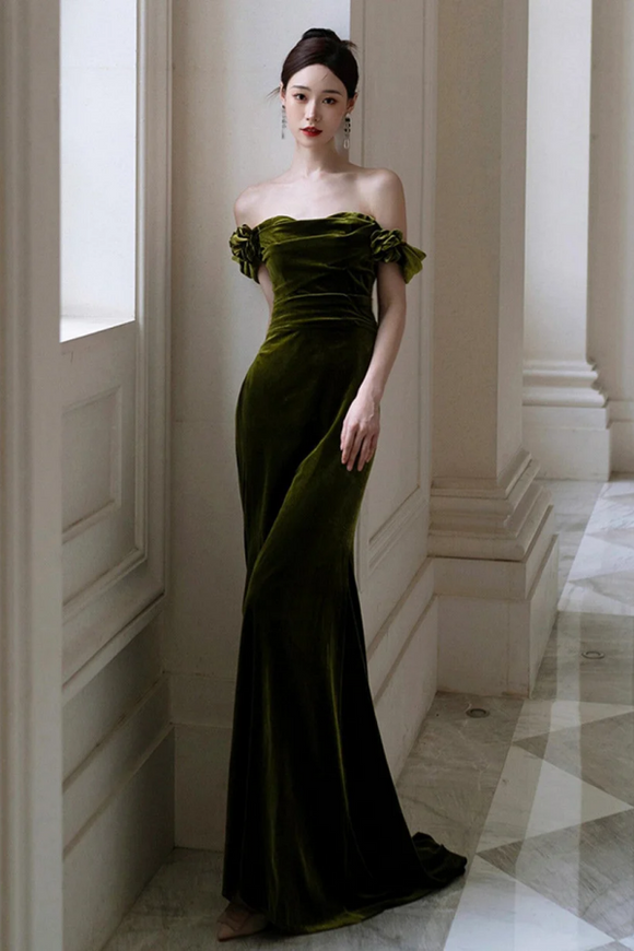 Green Mermaid Sweetheart Off Shoulder Formal Dress, Green Velvet Prom Promfast Green Mermaid Sweetheart Off Shoulder Formal Dress, Green Velvet Prom Promfast