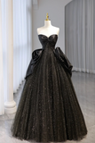 Black Strapless Satin and Tulle Long Prom Dress, Beautiful A Line Evening Party Dress PFP2525