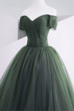 Green Off Shoulder Tulle Sweetheart Long Party Dress, Green Tulle Evening Dress Prom Dress PFP2528