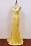 Chic Yellow Satin Mermaid Long Prom Dress, Yellow Low Back Party Dress PFP2532