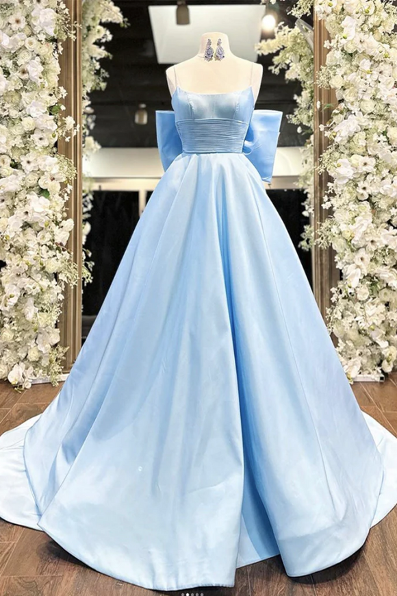 Simple A Line Satin Blue Long prom Dress, Blue Long Formal Dress PFP2536