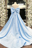 Simple A Line Satin Blue Long prom Dress, Blue Long Formal Dress PFP2536