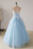 A Line Sweetheart Neck Lace Blue Long Prom Dress, Blue Long Sweet 16 Dress PFP2538