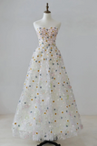 A Line Sweetheart Neck Tulle Lace Flower Long Prom Dress, Long Formal Dress PFP2539