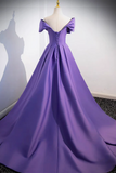 A Line off Shoulder Satin Purple Long Prom Dress, Purple Long Evening Dress PFP2542