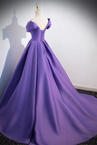 A Line off Shoulder Satin Purple Long Prom Dress, Purple Long Evening Dress PFP2542