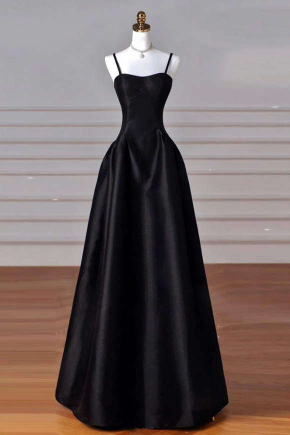 A Line Sweetheart Neck Satin Black Long Prom Dress, Black Long Evening Dress PFP2545