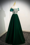 A Line Velvet Sequin Beads Green Long Prom Dress, Green Velvet Long Formal Dress PFP2550