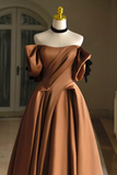 Simple A Line Satin Brown Long Prom Dress, Brown Long Formal Dress PFP2558