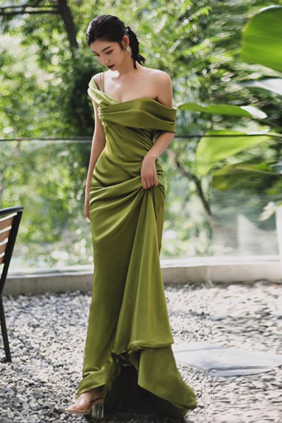 Green Soft Satin Long Party Dress, Green Satin Evening Dress Prom Dress PFP2560