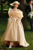 Champagne Satin Corset Long Prom Dress, Off the Shoulder Evening Party Dress PFP2565