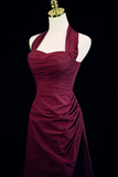 A Line Halter Vintage Style Prom Dress, Burgundy Long Evening Dress PFP2579