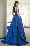 A Line Sweetheart Neck Satin Blue Long Prom Dress, Blue Long Formal Dress PFP2580