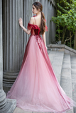 A Line Velvet Tulle Long Prom Dress, Lovely Lace Off the Shoulder Evening Dress PFP2581