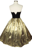 Vintage 80s Black Velvet Strapless GOLD Prom Dresses PFP2592