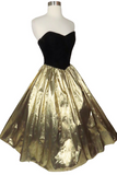 Vintage 80s Black Velvet Strapless GOLD Prom Dresses PFP2592