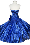 Vintage 80s Metallic Blue Prom Party Full Circle Skirt Dress  PFP2593