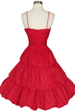 Vintage 80s Red Taffeta Tiered Full Skirt Prom Cocktail Party Dress PFP2599