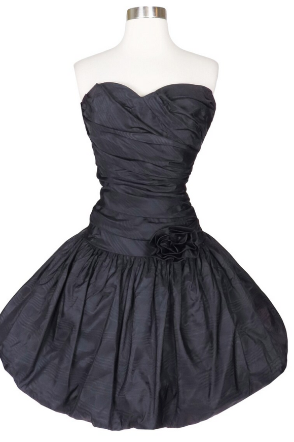Vintage 80s Black Strapless Sweetheart Prom Dresses PFP2600