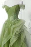 A Line Tulle Lace Green Long Prom Dress, Green lace Long Formal Dress PFP2603