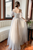 Gray Strapless Tulle Long Prom Dress, Lovely A Line Evening Dress PFP2606